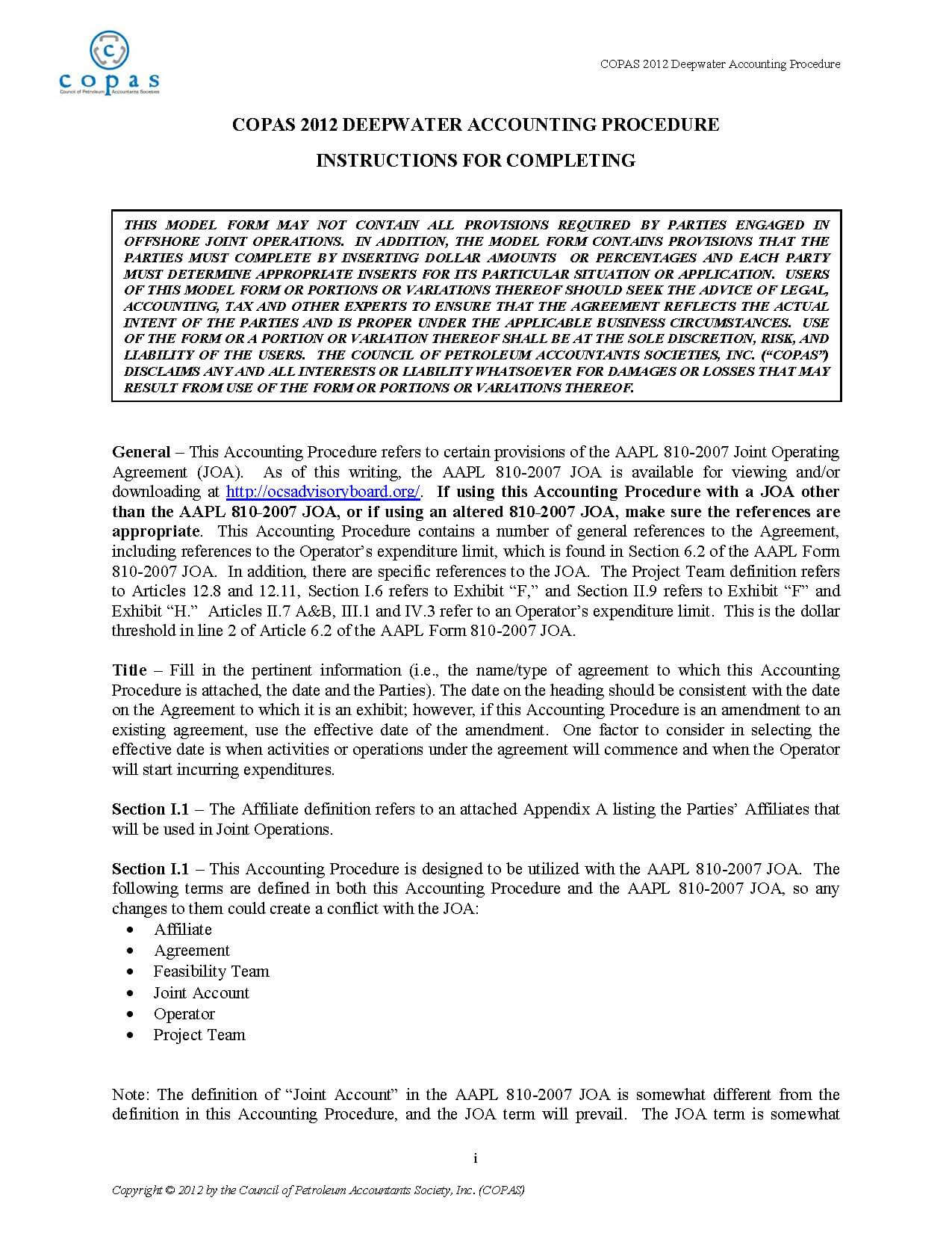 MF-7 Deepwater Model Form Accounting Procedure