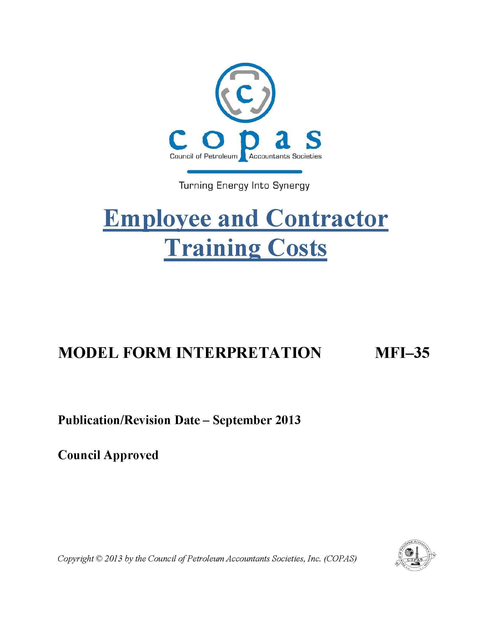 MFI-35 Employee and Contractor Training Costs - 1 - Council of Petroleum Accountants Societies MFI-35 Employee and Contractor Training Costs
